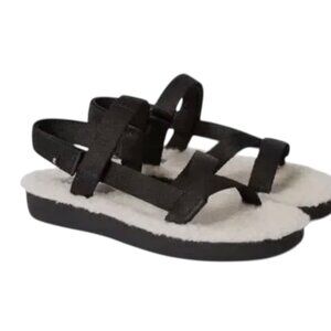 Everlane ReNew Teddy Sport Sandals Black Faux Fur Size 10 NIB